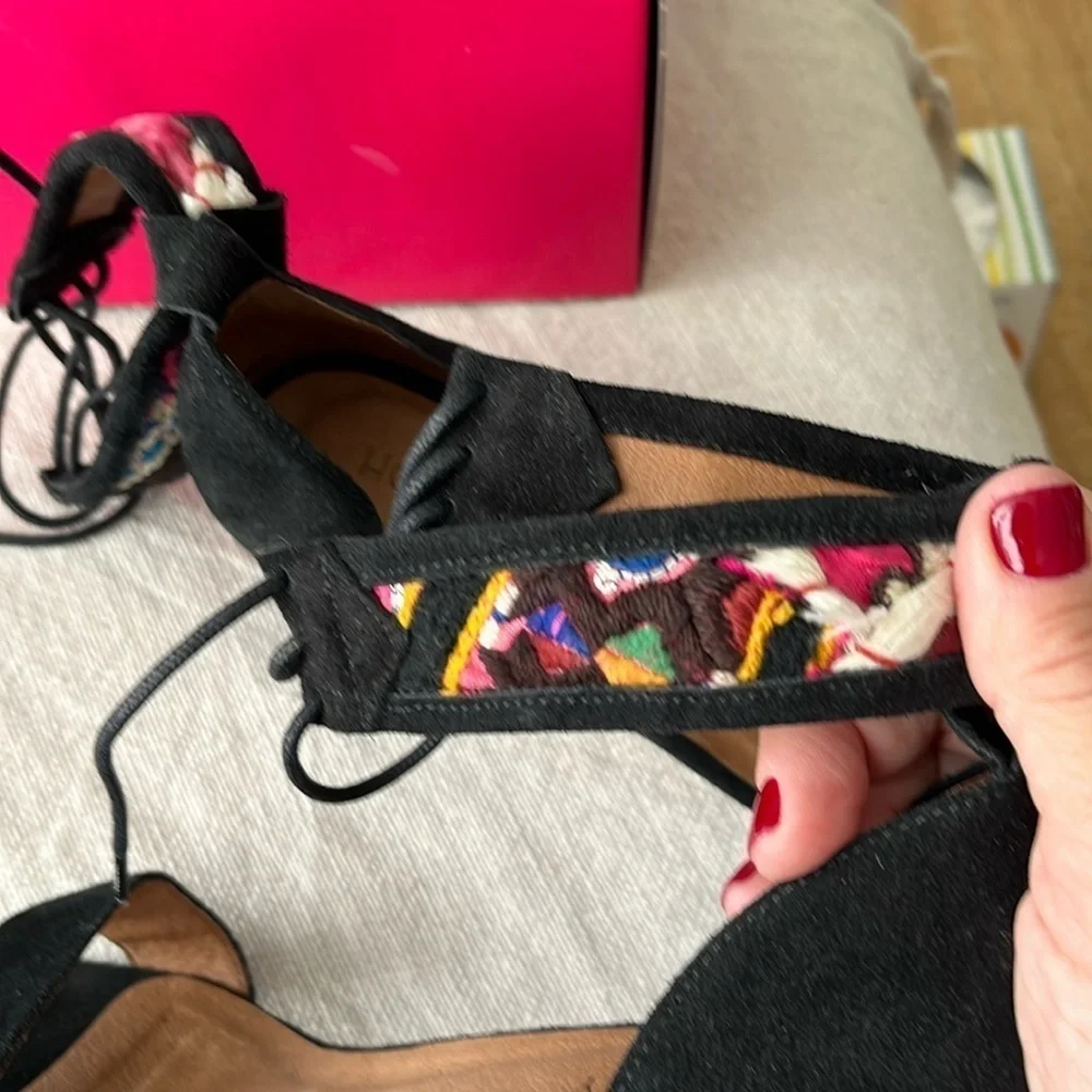 Howsty for Free People Black Sari Heeled Ankle Tie Sandals NIB